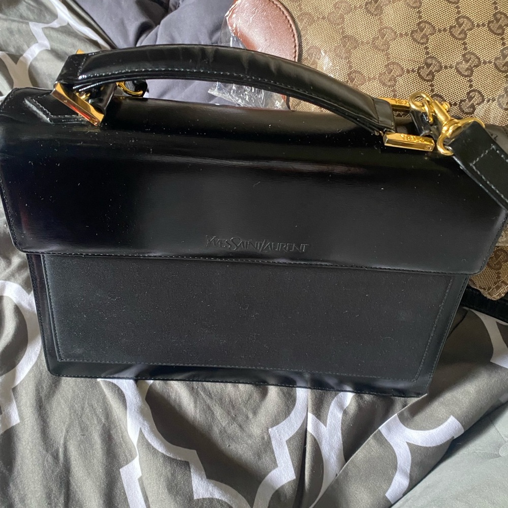 Saint Laurent Black Crossbody Bag with Gold Accents
